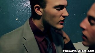 Gay office hunk drooling all over cock